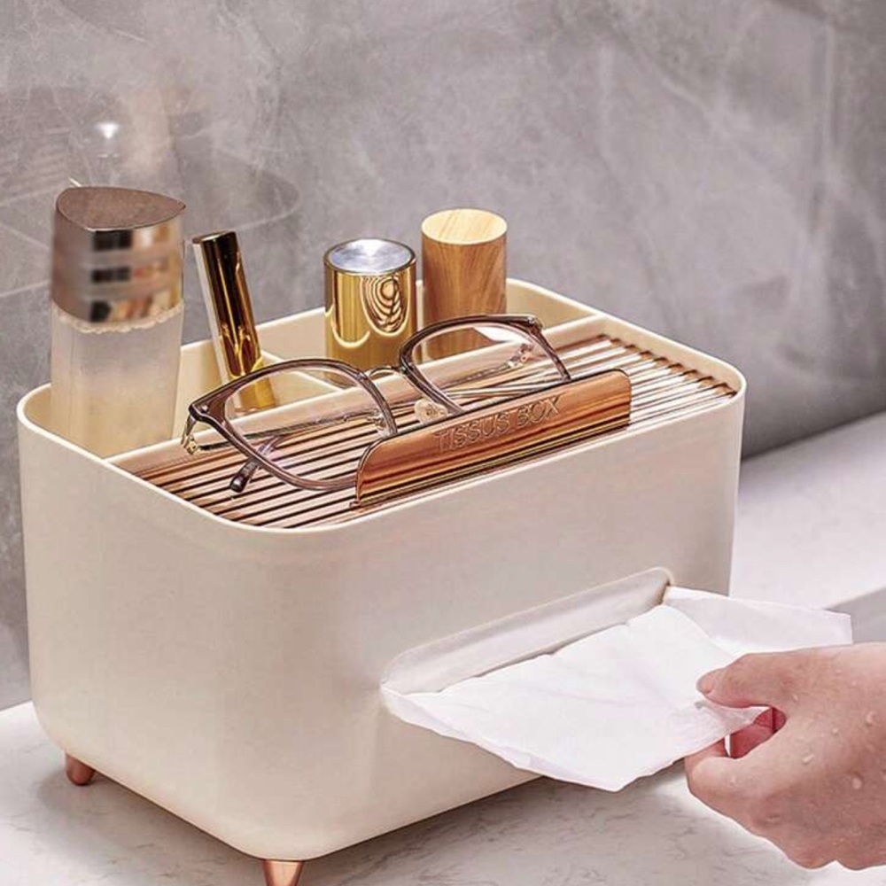 🎉2/$20) Luxury Style Tissue Box With Storage Cream Color